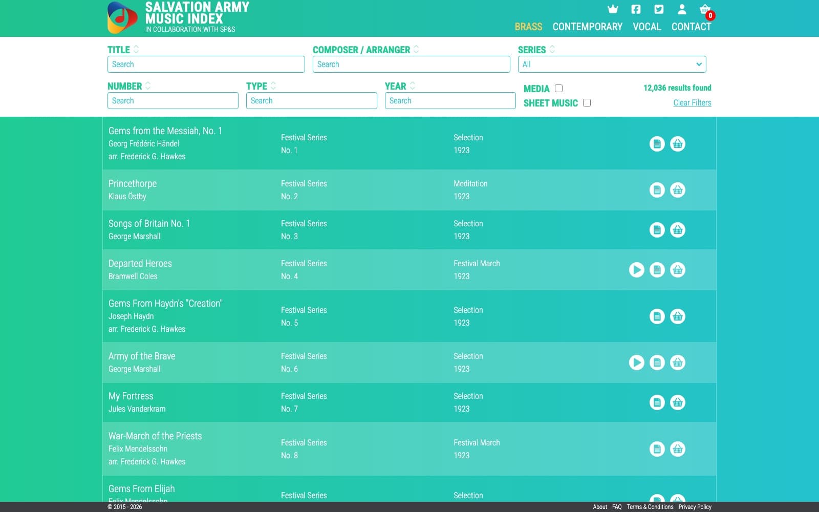 Screenshot of the SA Music Index website
