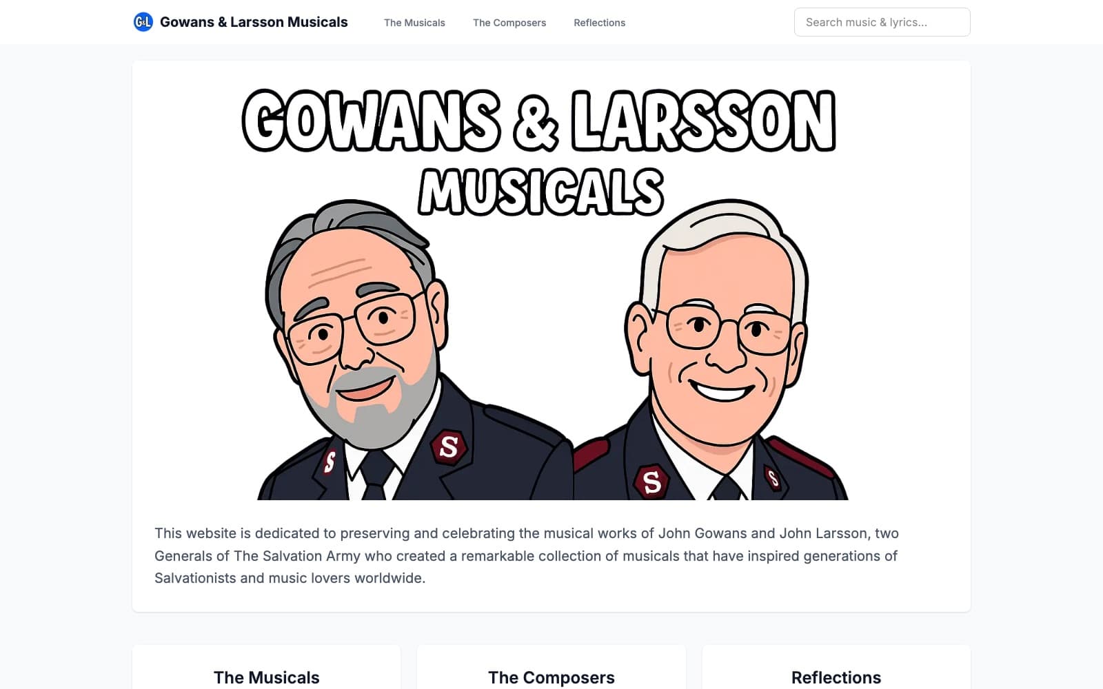 Screenshot of the Gowans & Larsson Musicals Archive website