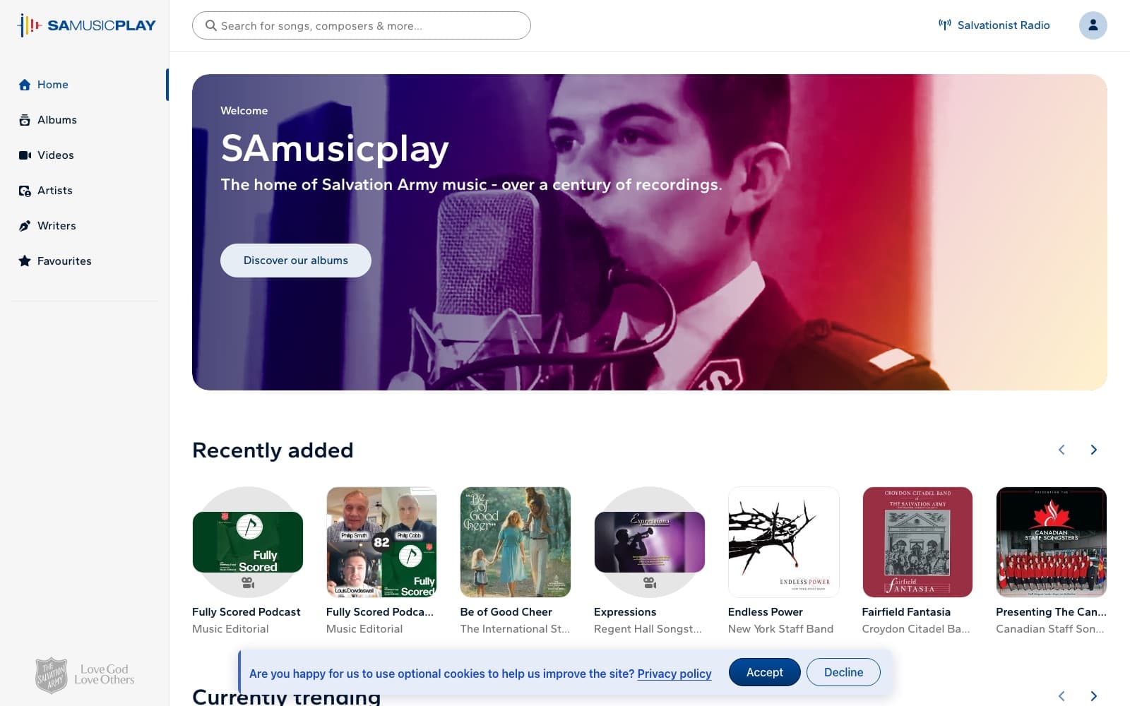Screenshot of the SAmusicplay website